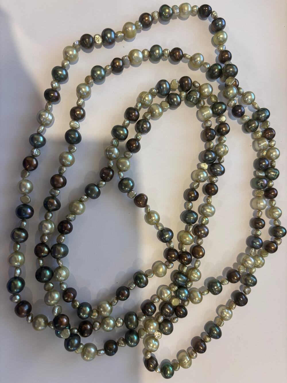 Green Freshwater Pearls Necklace 70" Long